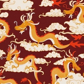chinese dragons in the sky - red and orange