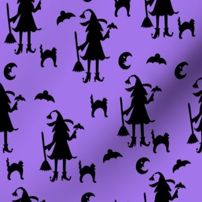  Bewitched Purple Witches on Black Directional  Large 12" 