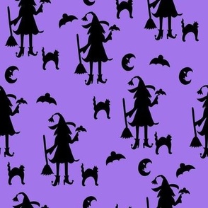  Bewitched Purple Witches on Black Directional  Large 12" 