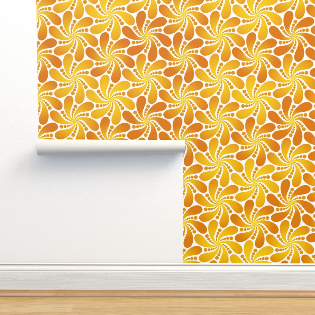 Groovy Yellow Orange Asterisk Flowers Wallpaper | Spoonflower