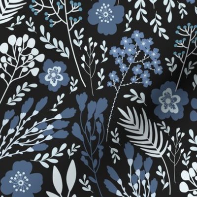 Flowers and leaves ( dark-blue)