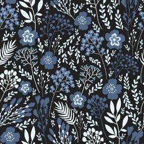 Flowers and leaves ( dark-blue)