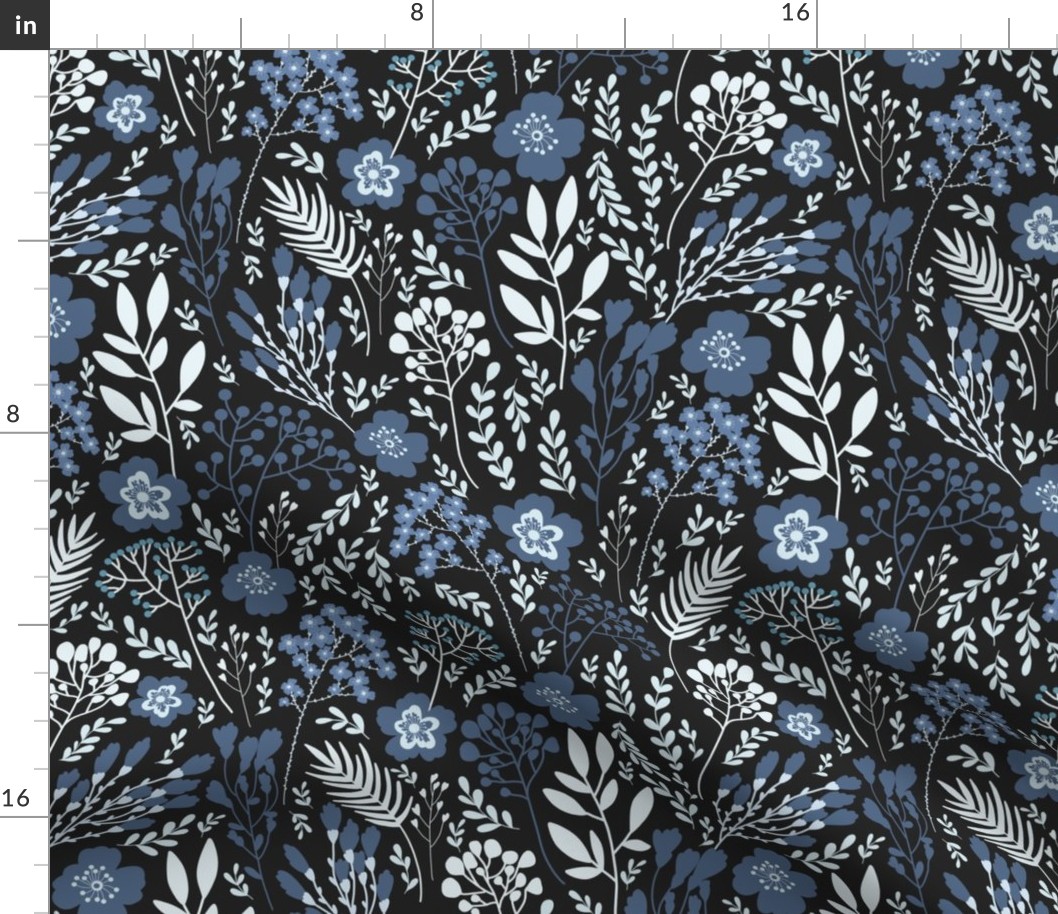 Flowers and leaves ( dark-blue)