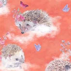 hedgehogs on clouds peach coral FLWRHT