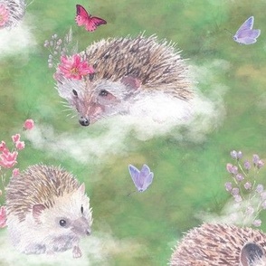 hedgehogs on clouds green FLWRHT