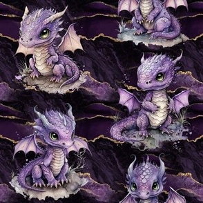 SMALL CUTE PURPLE BABY DRAGON ON PURPLE GOLD FLWRHT