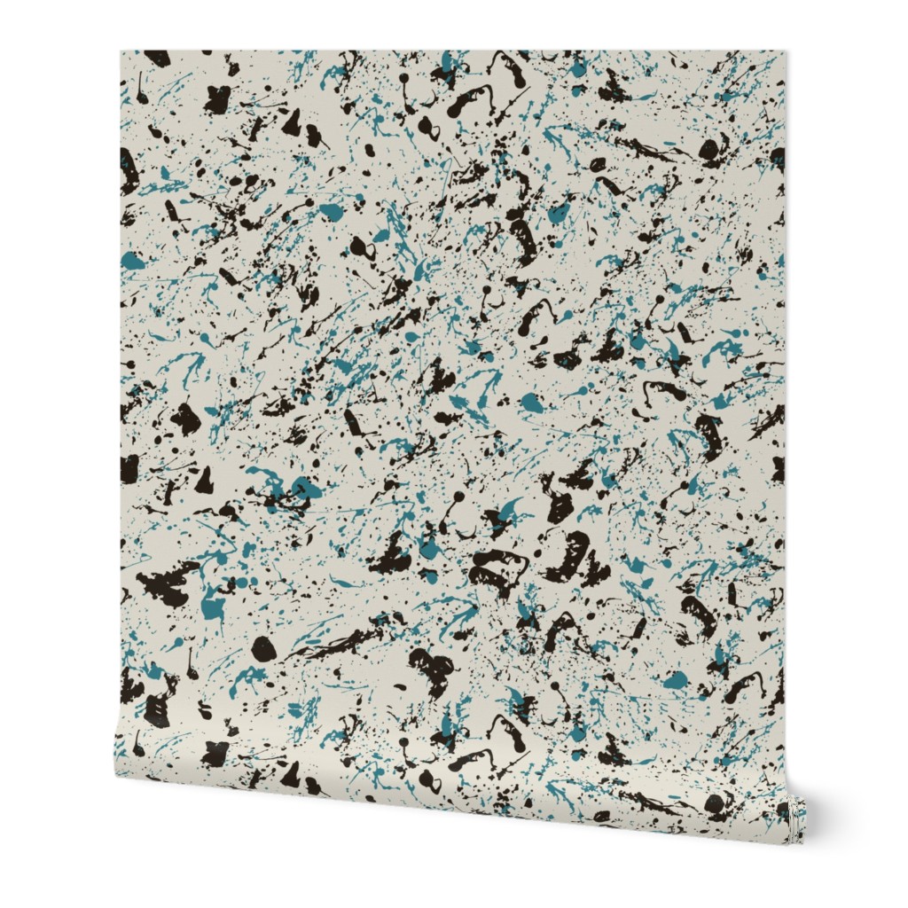 Marbled paint splatter on off-white with teal