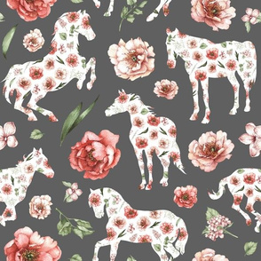 grey floral horse