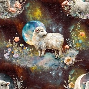 NEBULA SKY MOON SHEEP LAMB BROWN NIGHT FLWRHT