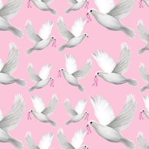 Pink ribbon doves on pink