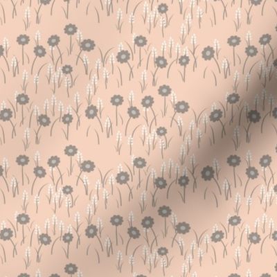 Lois Floral: Warm Gray & Blushing Apricot Meadow Flowers, Cottage Small Print