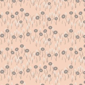 Lois Floral: Warm Gray & Blushing Apricot Meadow Flowers, Cottage Small Print