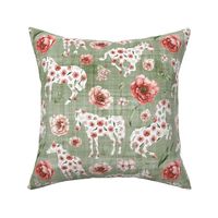 floral horse olive linen