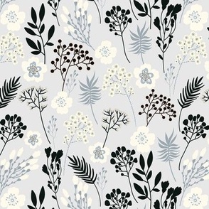 Flowers and leaves ( gray- white)