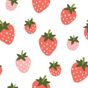 Strawberries - Red & Pink on White