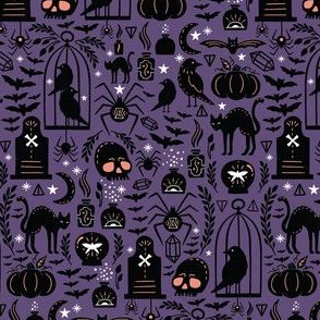 Small Micro Ditsy Spooky Witchcraft Halloween Purple