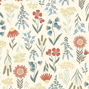 Woodland wildflowers on cream