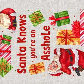 Large 27x18 Panel Santa Knows You're an Asshole Sarcastic Christmas for Wall Hanging or Tea Towel