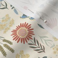 Woodland wildflowers on cream - small scale 