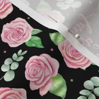 Medium Scale Fancy as Fuck Pink Rose Floral on Black