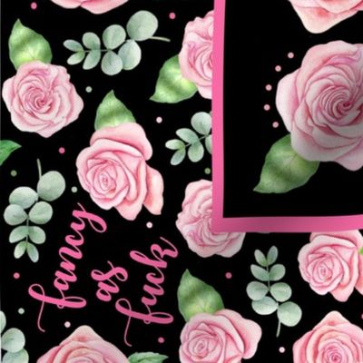 Large 27x18 Fat Quarter Panel for Tea Towel or Wall Art Hanging Fancy as Fuck Pink Rose Sweary Floral