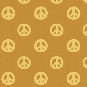 Hand-painted Acrylic Peace Sign / Symbol Pattern in Golden Mustard Ochre Colors