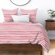 Large Scale Watercolor Stripes - Red on White