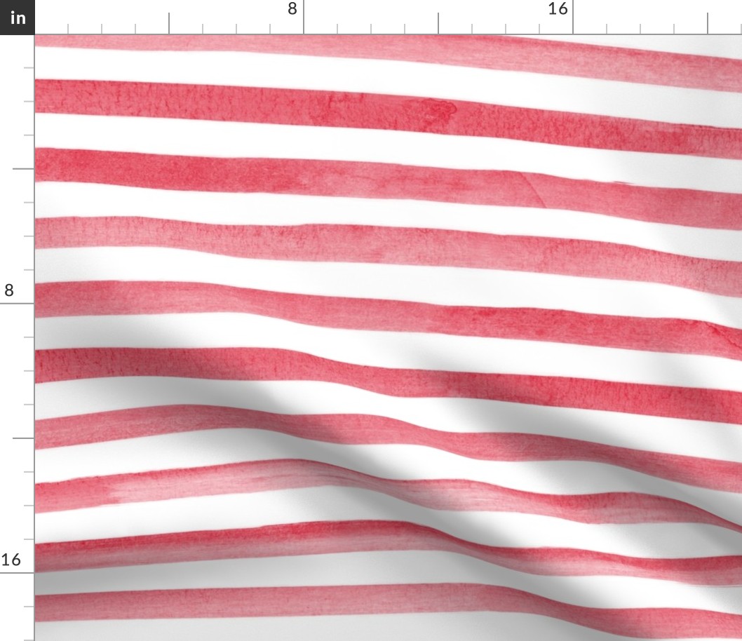 Large Scale Watercolor Stripes - Red on White