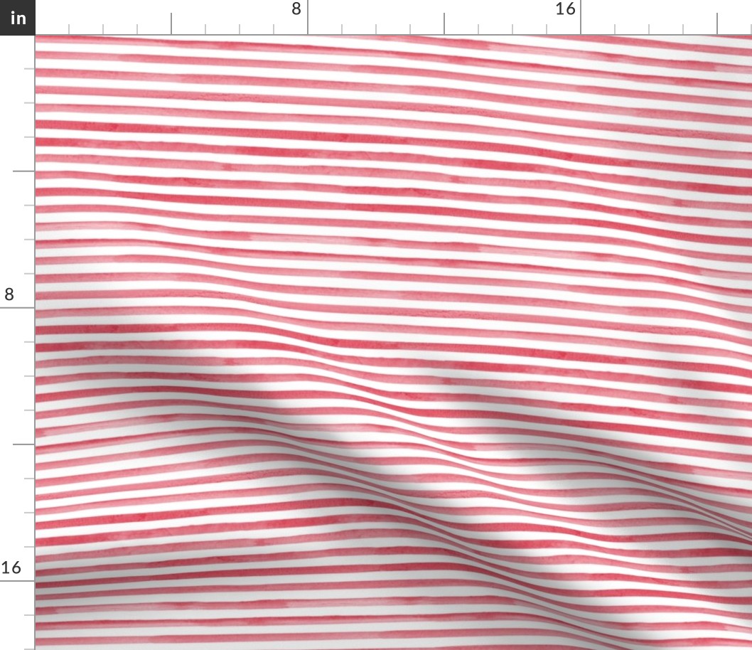 Small Scale Watercolor Stripes - Red on White