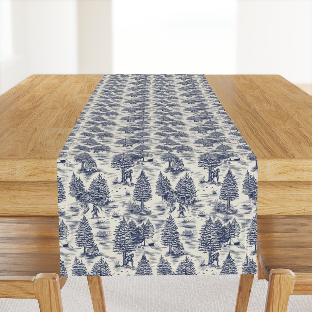 Small-Scale Bigfoot / Sasquatch Toile de Jouy in Blue