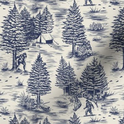 Small-Scale Bigfoot / Sasquatch Toile de Jouy in Blue