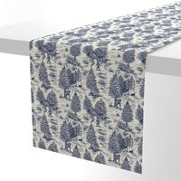 Small-Scale Bigfoot / Sasquatch Toile de Jouy in Blue