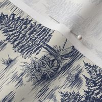 Small-Scale Bigfoot / Sasquatch Toile de Jouy in Blue