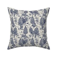 Small-Scale Bigfoot / Sasquatch Toile de Jouy in Blue