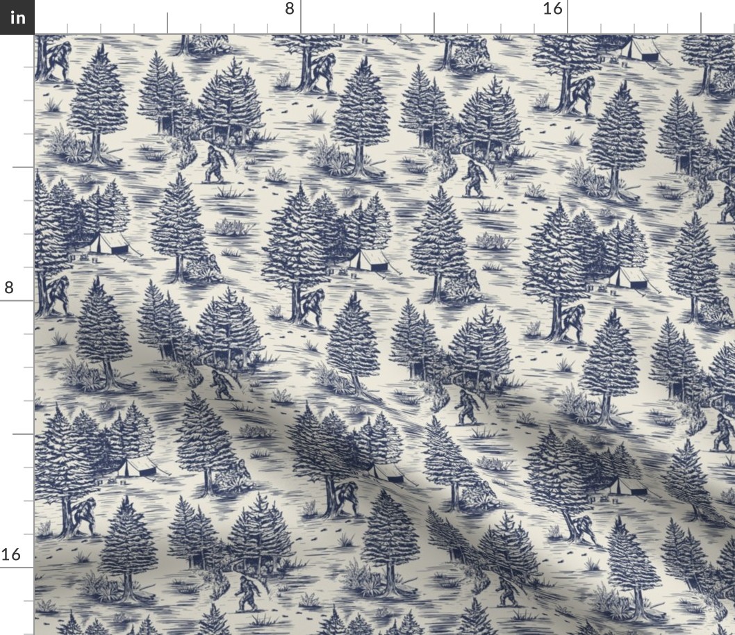 Small-Scale Bigfoot / Sasquatch Toile de Jouy in Blue