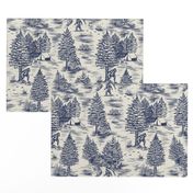 Large-Scale Bigfoot / Sasquatch Toile de Jouy in Blue