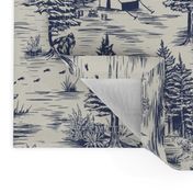 Large-Scale Bigfoot / Sasquatch Toile de Jouy in Blue