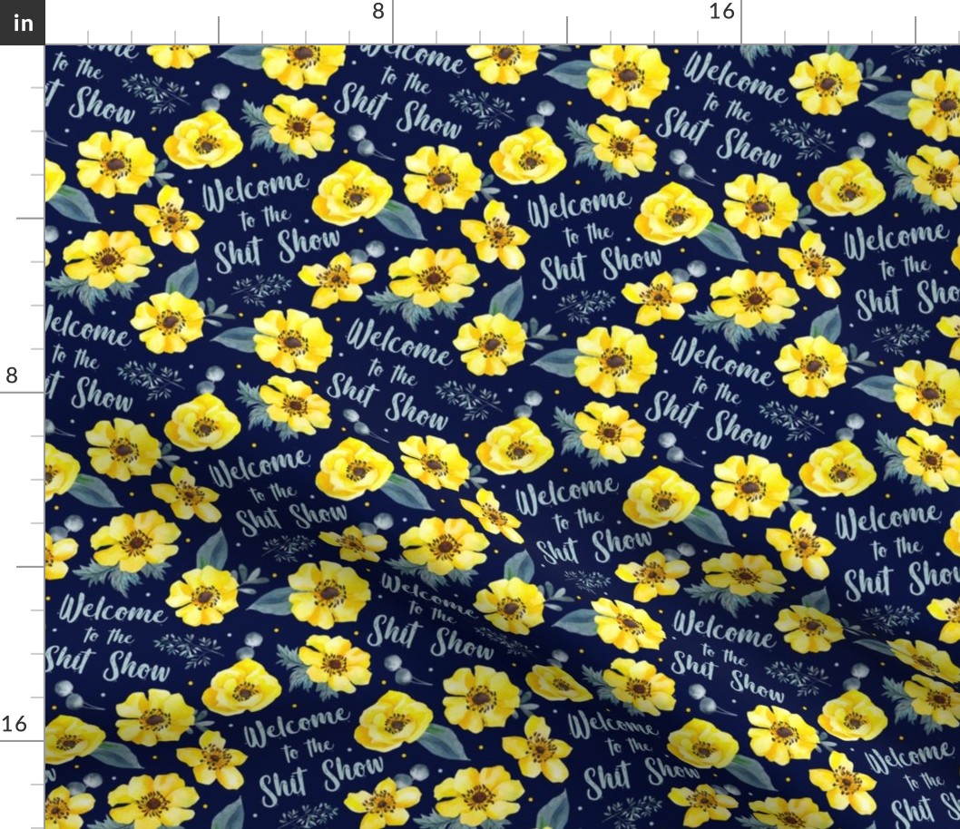 Medium Scale Welcome to the Shit Show Yellow Floral on Navy