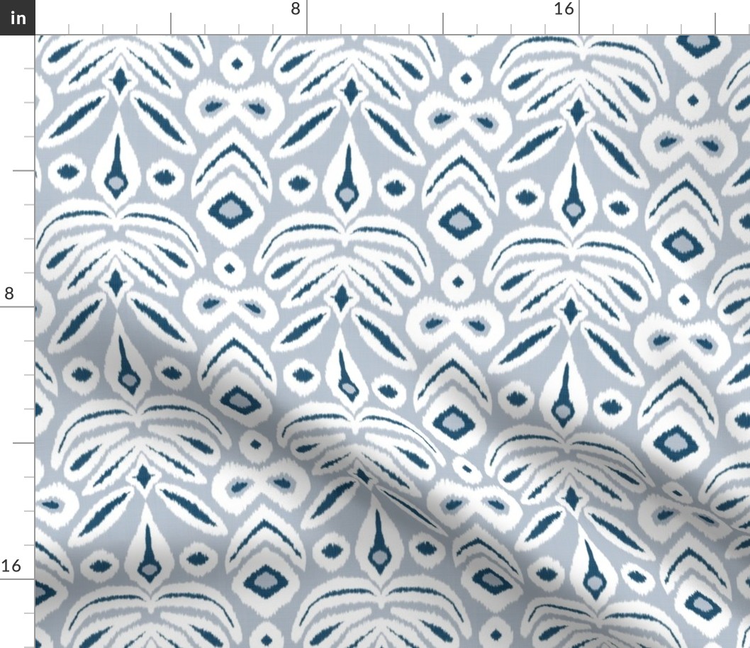 Soft Blue and Navy2 Bloom Ikat