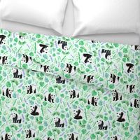 Large Scale Pandas and Tropical Leaves on Pale Mint Green