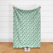Medium Scale Pandas and Tropical Leaves on Pale Mint Green