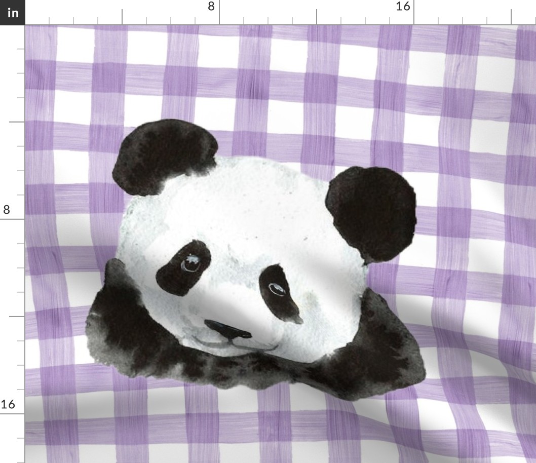 18x18 Pillow Sham Front Fat Quarter Size Makes 18" Square Cushion Panda on Purple Gingham Checker