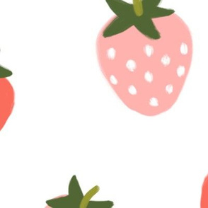 Strawberries -Red & Pink on White-JUMBO