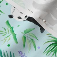 Large Scale Pandas and Tropical Leaves on Ice Blue