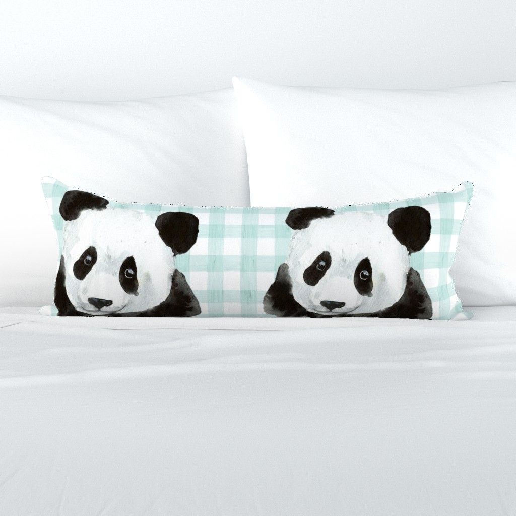 18x18 Pillow Sham Front Fat Quarter Size Makes 18" Square Cushion Panda on Ice Blue Gingham Checker