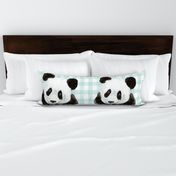 18x18 Pillow Sham Front Fat Quarter Size Makes 18" Square Cushion Panda on Ice Blue Gingham Checker