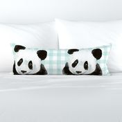 18x18 Pillow Sham Front Fat Quarter Size Makes 18" Square Cushion Panda on Ice Blue Gingham Checker