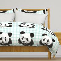 18x18 Pillow Sham Front Fat Quarter Size Makes 18" Square Cushion Panda on Ice Blue Gingham Checker