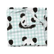 18x18 Pillow Sham Front Fat Quarter Size Makes 18" Square Cushion Panda on Ice Blue Gingham Checker