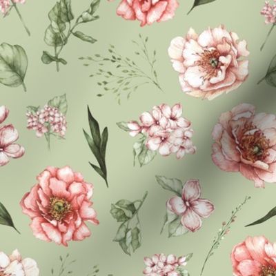 pink floral green